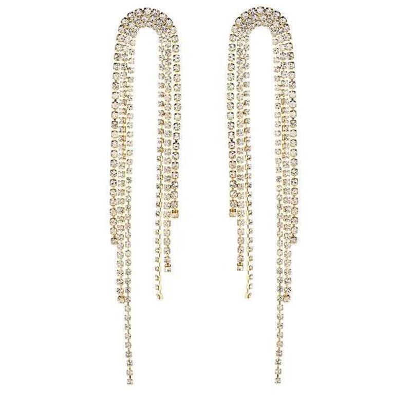 

Стильные серьги с бахромой из геометрических бриллиантов, корейские универсальные модные длинные серьги-гвоздики с бахромой золотой