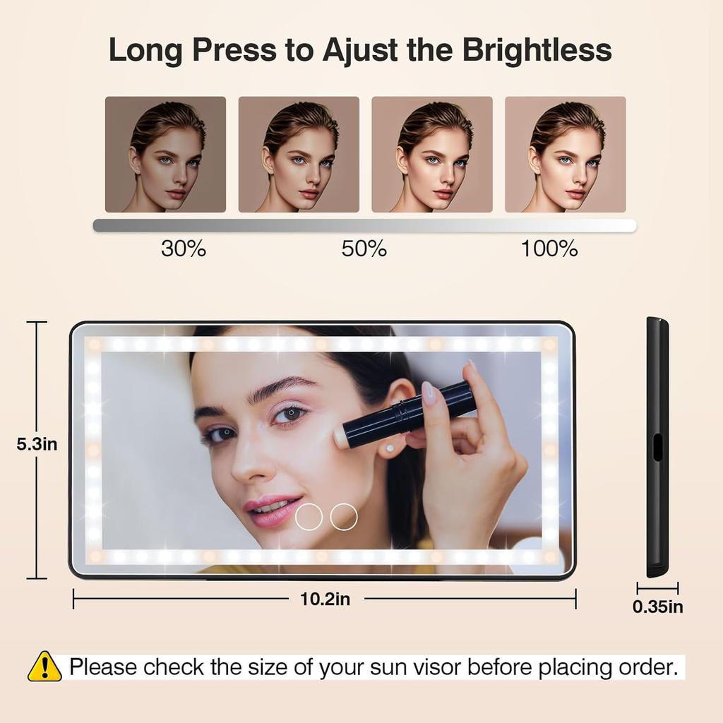 Car Sun Visor Vanity Mirror With Protective Cover, Rechargeable LED Visor Mirror With 3 Light Modes Touch Control, Universal Sun Visor Makeup Mirrors