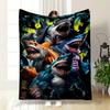 Anthropomorphic Muscular Sharks with Aggressive Expressions and Poses. for All Seasons Blanket Lunch Break Throw Gift