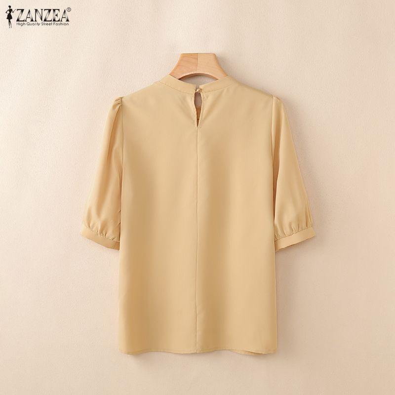 ZANZEA Lässige Bluse mit Rundhalsausschnitt, einfarbig, locker und kurzärmelig für Damen
