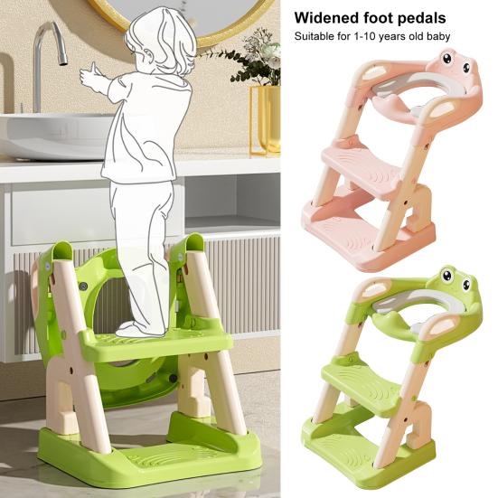 Potty Training Toilet 2 In 1 Toddler Seat with Step Stool Soft Cushion Adjustable Height Triangular Base Toilet Ladder Toilet Seat Stair