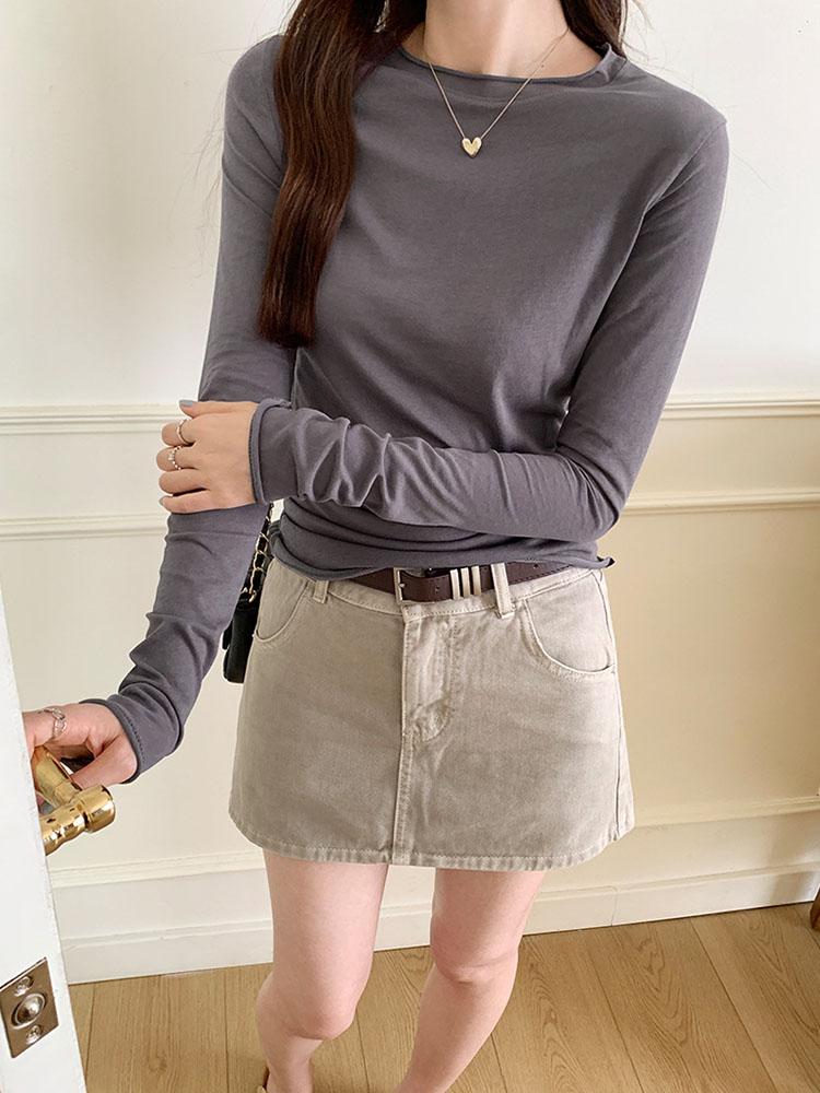 2024 Wiosna Jesień T-shirt Kobiety Top Solidny Slim Fit Długi Rękaw O Neck T-shirty Damskie Casual Streetwear Wysokiej Jakości Bazowe Koszulki