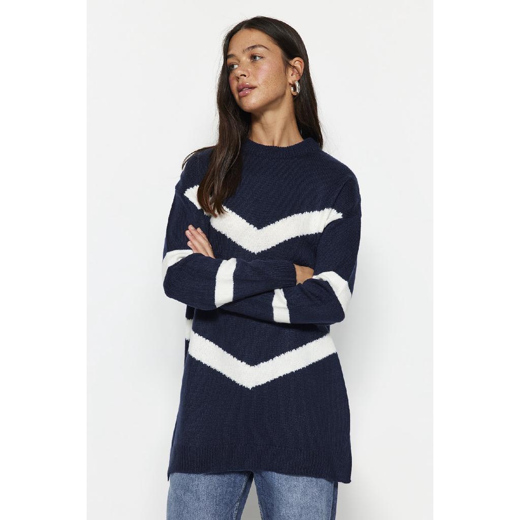 Pulover din tricotaje moi cu dungi negre Tctaw22ak0005