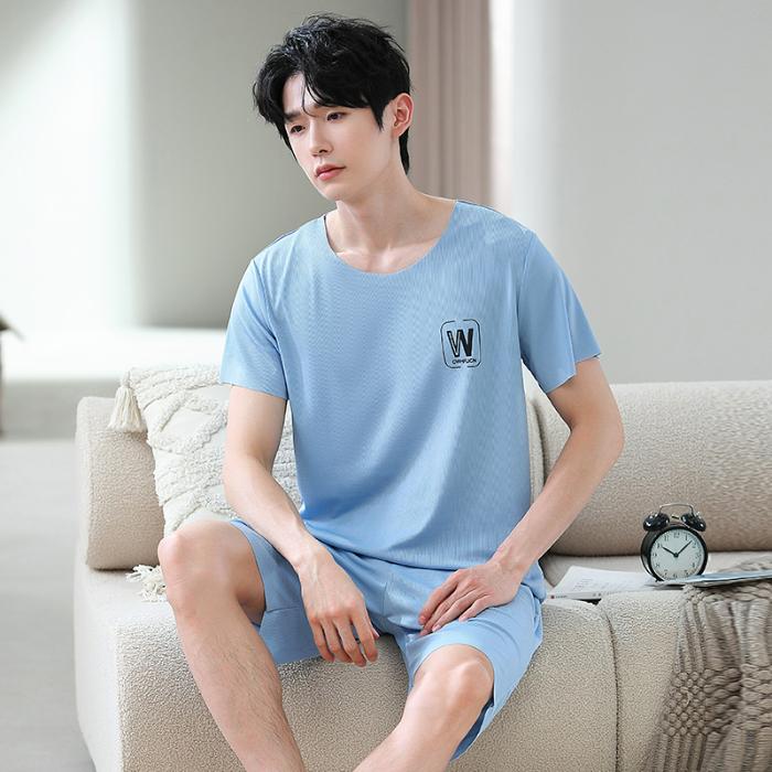 Summer Men's Pajamas Tops and Shorts MODAL COTTON Cool Sleepwear Loungewear Students Two-Piece Letter Youth Nightwear Homewear