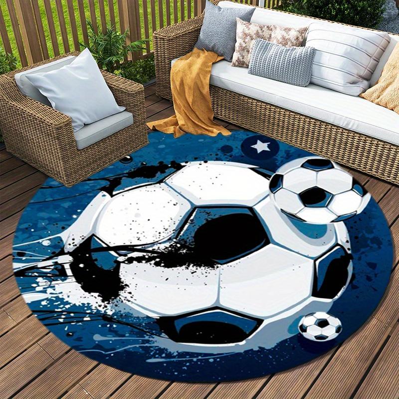 Retro Burning Football Round Rug Nonslip Area Rug Office Chair Mat Carpet For Living Room Bedroom Home Decor