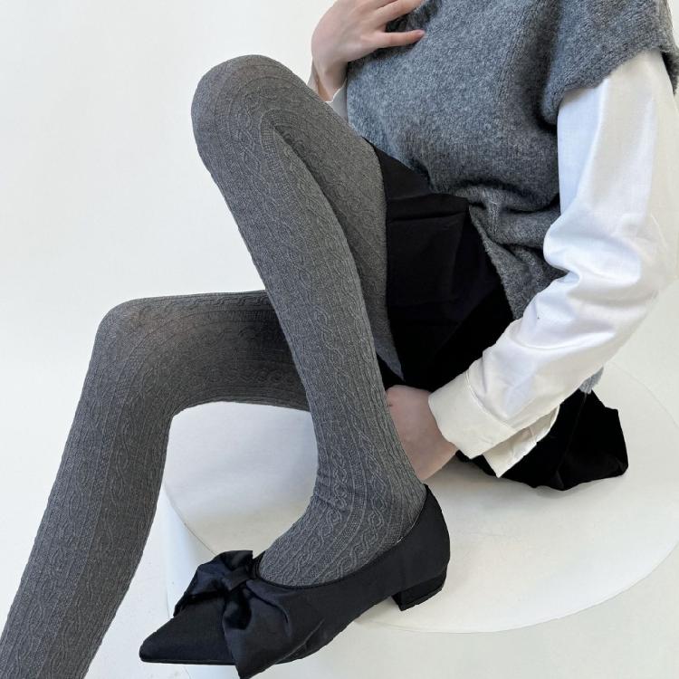 Women Twist Striped Pattern Opaque Tights Winter Fall Hosiery Elastic Jacquard Solid Color Pantyhose Stockings Leggings