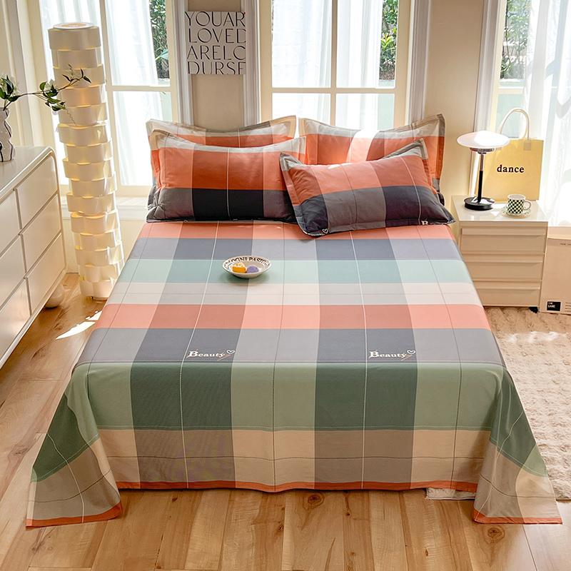 Geometric Grid Pattern Bed Sheet Set 3Pcs 100% Cotton Queen Size Bedding Set Skin-friendly Soft Bed Sheets with Pillowcases