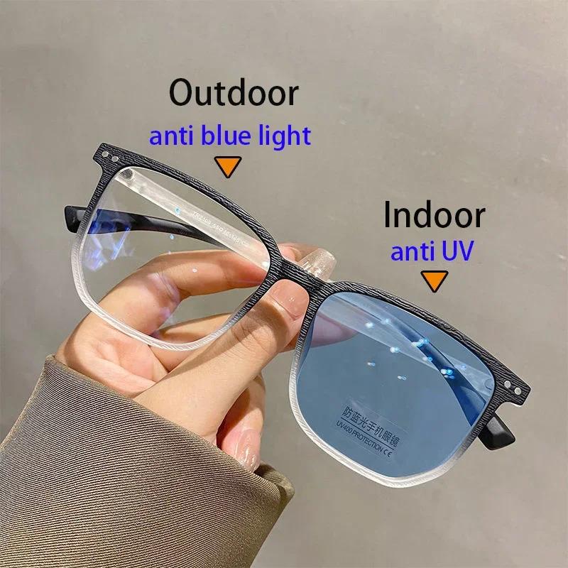 Fashion Photochromic Myopia Glasses Men Women Square Anti Blue Light Finished Prescription Eyewear Ultralights Retro Glasses