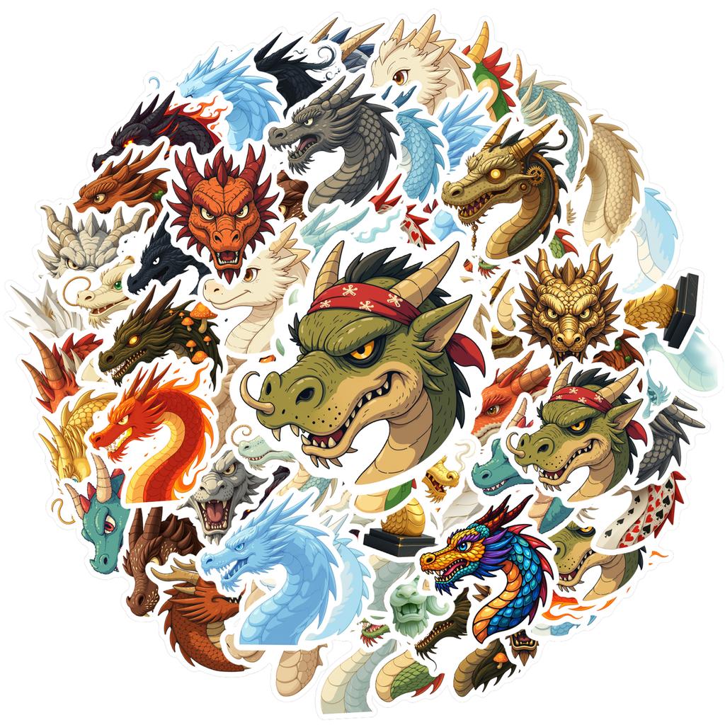 35pcs-100pcs Cartoon Mythical Beasts Stickers Fantasy Dragon Sticker Pack Animal Stickers For Laptop Luggage Scrapbook