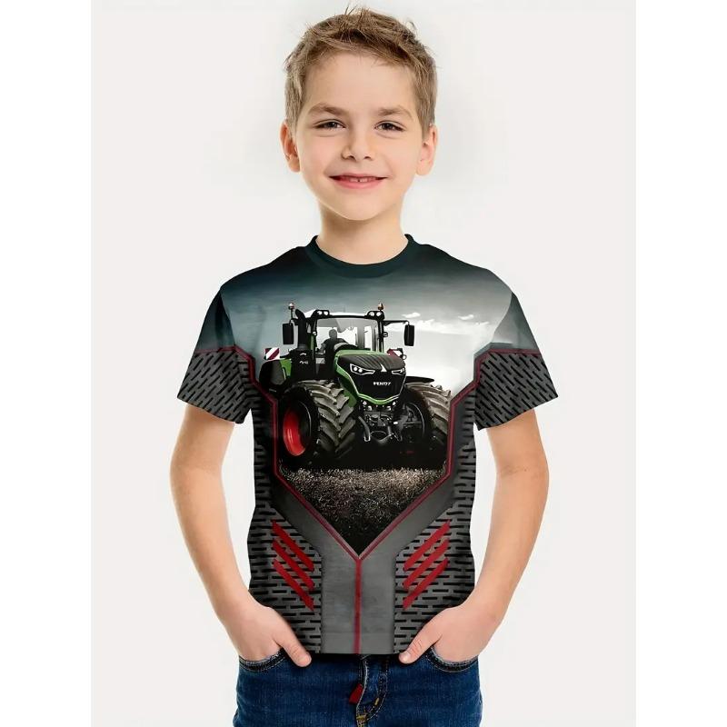 Personalisiertes Splicing 3D-gedrucktes Kinder-Sommer-Kurzarm-Rundhals-Jungen-Top-T-Shirt