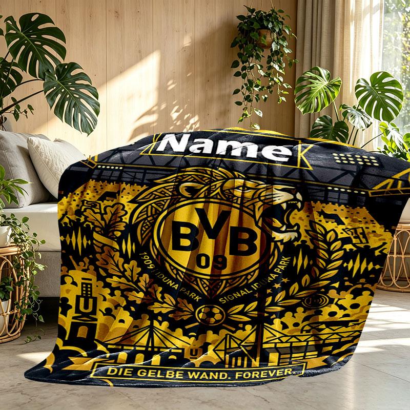 Personalisierte Borussia Dortmund Bvb Decke mit individuellem Namen, Heimdekoration, Schlafzimmer, Sofa, Camping, Couch, Geschenke für Geburtstag Weihnachten