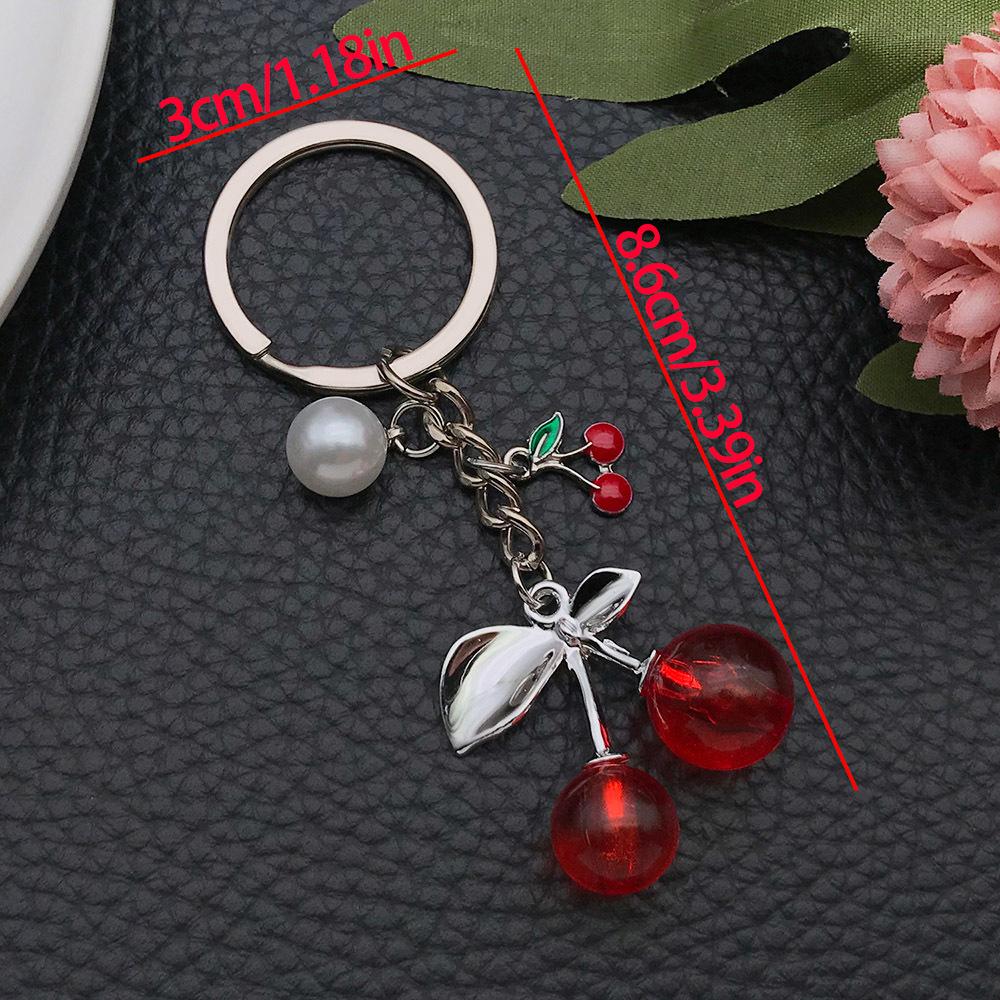 Creative Red & White Cherry Pearl Keychain Ornament: Resin Fruit Simulation Pendant Small Gift