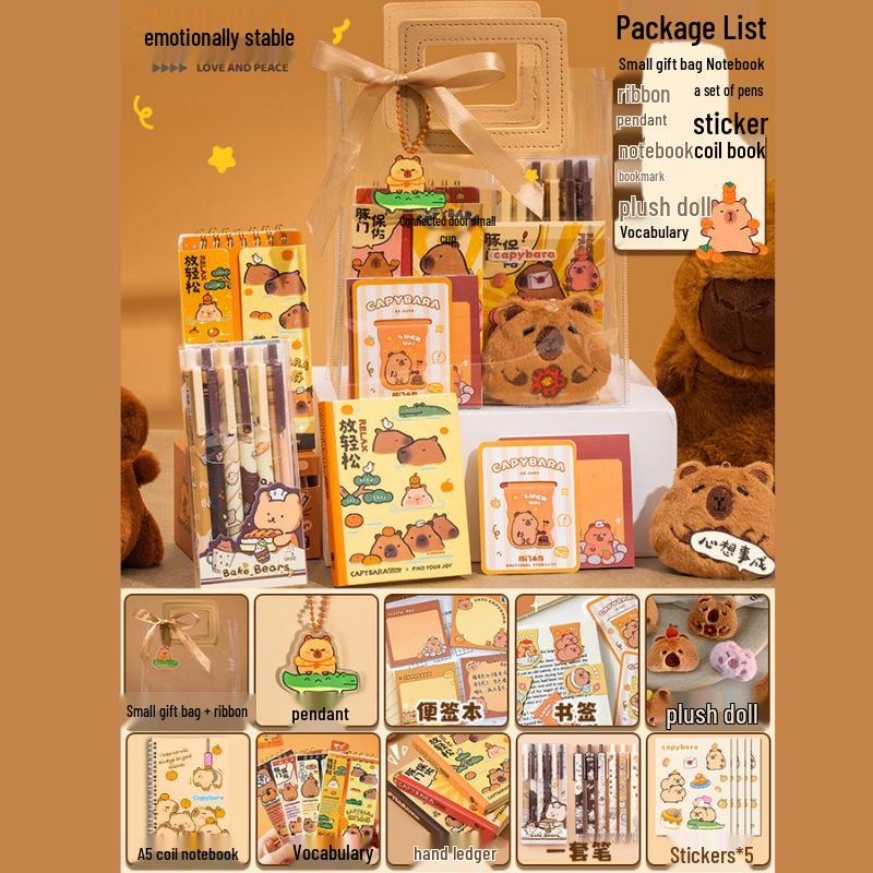 Capybara Souvenir Schreibwaren-Set - Perfektes Geschenk zum Kindertag, Geburtstag oder als Auszeichnung im Kindergarten