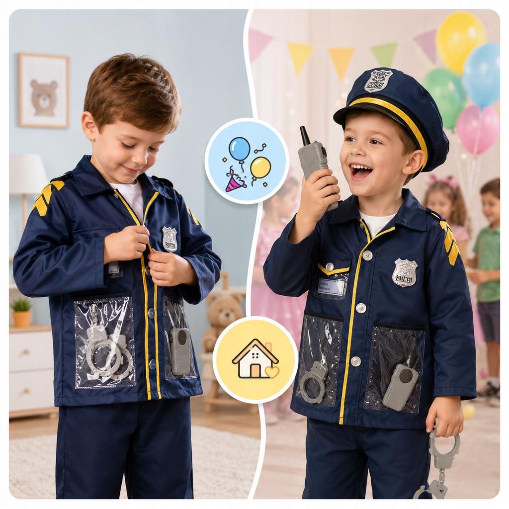 [PACCHETTO] Costume da Poliziotto per Accessori da Ballo Distintivo Carnevale 8 Pezzi Z944