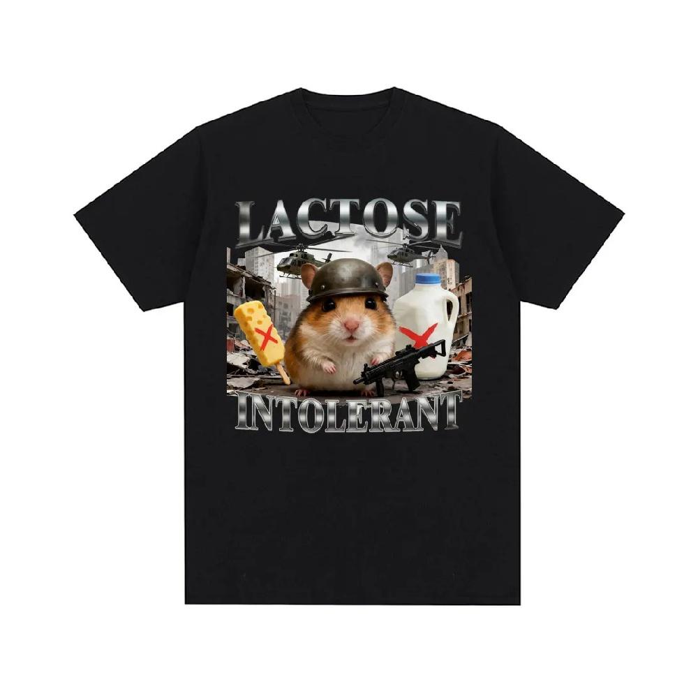 

Lactose Intolerant Funny Hamster Meme T-Shirt Men Women Fashion Harajuku Summer Short Sleeve Cotton Casual Oversized T Shirts S чёрный