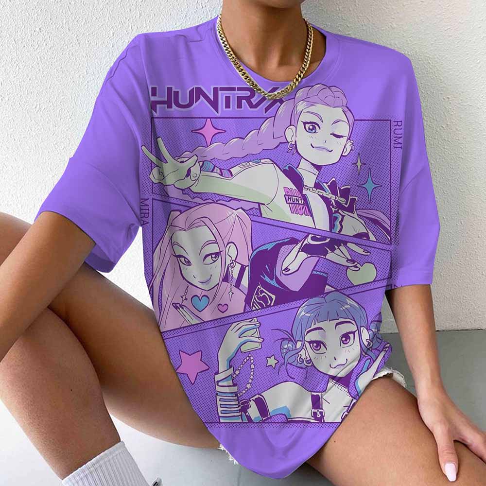 Women'S Casual Short Sleeve T-Shirt with K-Pop Demon Hunter Graphic Print Soft Breathable Fabric Regular Fit Round Neck Tee