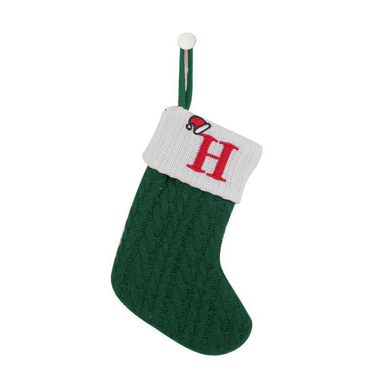 1 Stück Monogramm Gestrickte Socken Grün A-Z Buchstabe Hängende Weihnachtsstrümpfe Kamin Weihnachtsbaum Hängend Party Dekoration