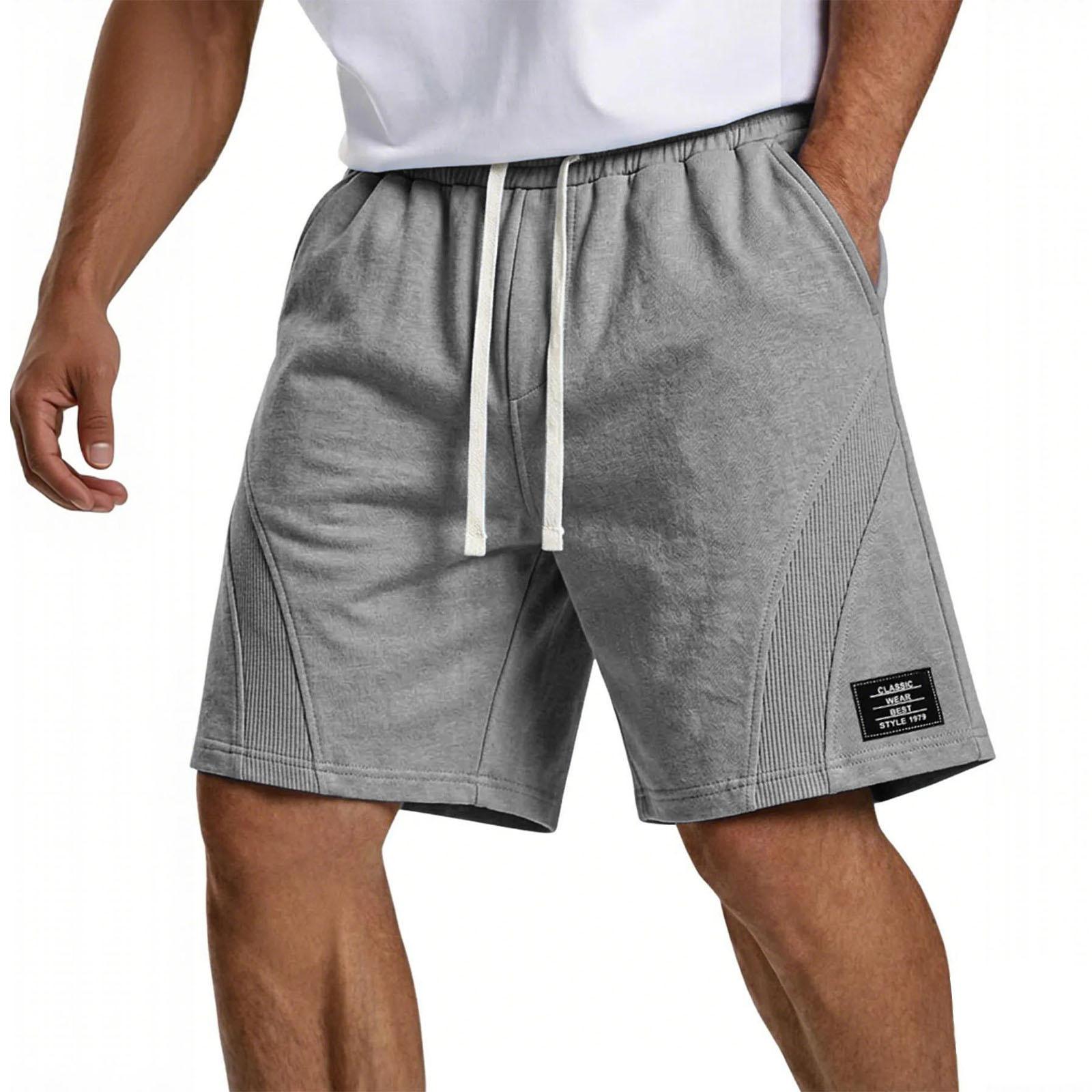 

Men Drawstring Waist Casual Knit Shorts with Patch Relaxed Fit Elastic Waistband Soft Fabric Athletic Style XXL