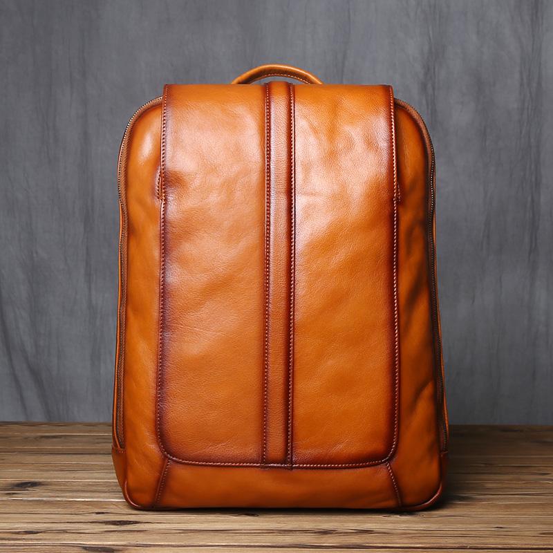 

NZPJ Vintage Genuine Natural Cowhide Leather Men s Backpack Casual Business Laptop Bag Trendy School Travel Bag
