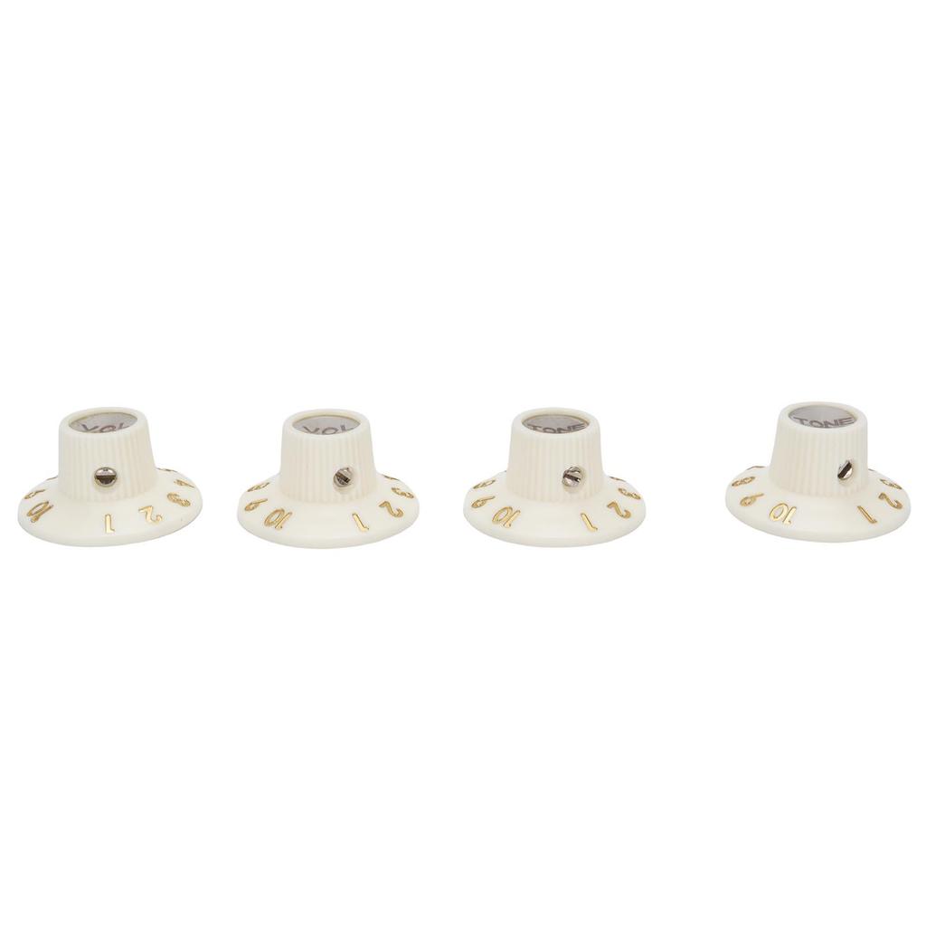 Guitar Control Knobs Retro White Color 2PCS Tone 2PCS Volume 1 4 Inch Hat Top Metal Volume Knobs with Silver Reflector