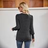 Damen geripptes quadratischer Ausschnitt Puffärmel Pullover-T-Shirt mit Schlitz, Langarm Freizeit-Oberteil