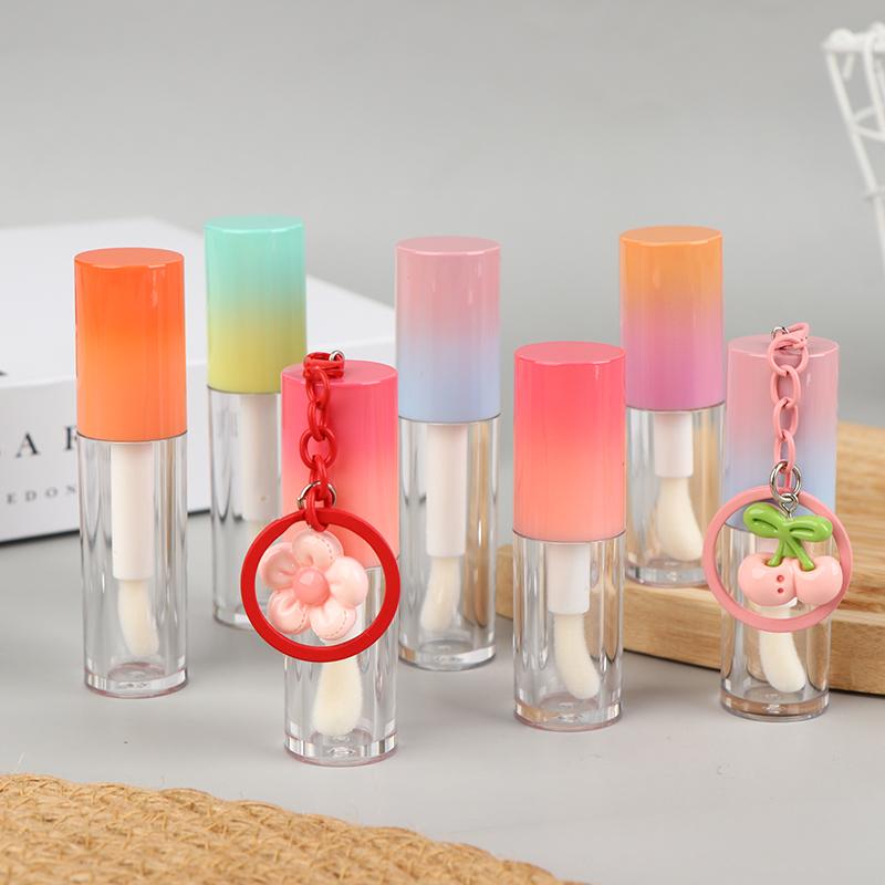 Refillable Lip Glaze Bottle with Keychain – Empty Gradient Tube for Liquid Lip Gloss or Samples