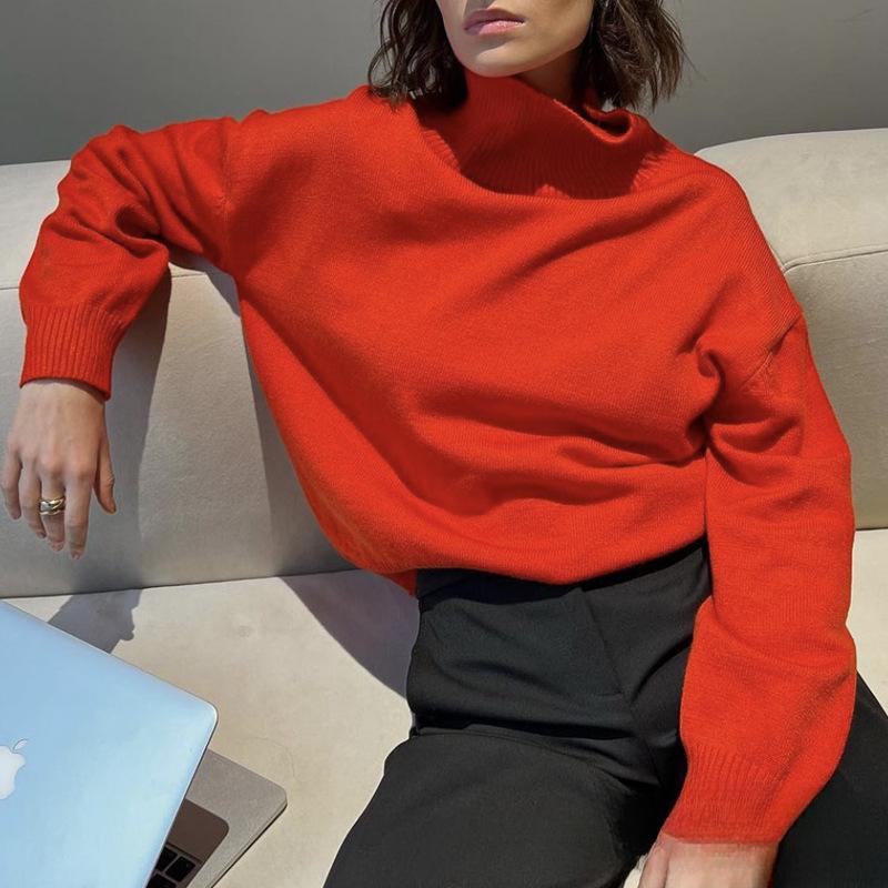 Warm Elastic Sweaters Autumn Winter Women's Turtleneck Knitted Sweater Oversize Long Sleeve Loose Pullover Tops Streetwear Soft