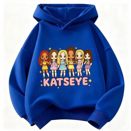 Felpa con Cappuccio Personaggio Cartone Animato KATSEYE per Bambini Felpa con Cappuccio a Manica Lunga per Ragazze Maglione con Grafica di Gruppo Top Casual Street per Bambini