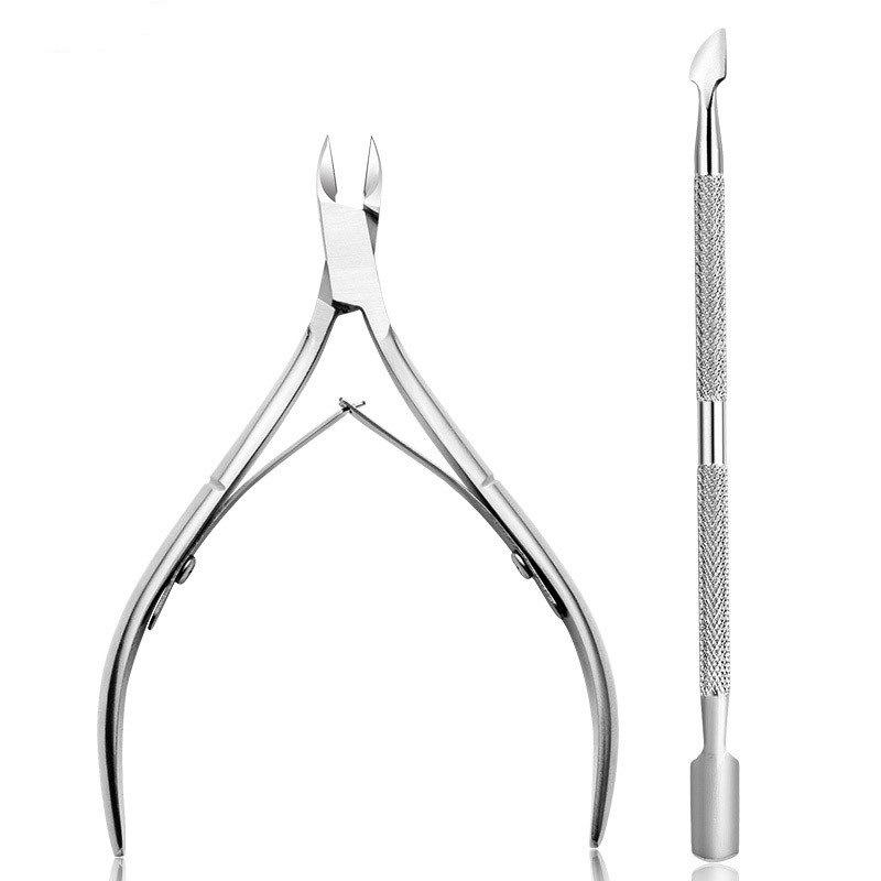 Gold Stainless Steel Cuticle Nipper Set with Dual-Headed Pusher and Nail Clippers