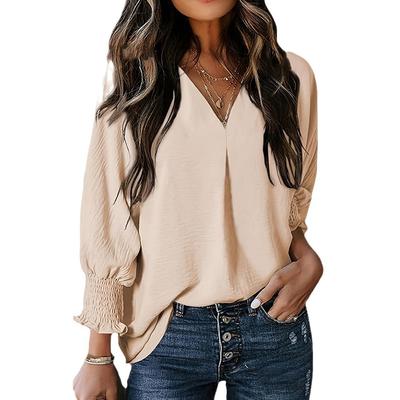 Damen Herbst und Winter V-Ausschnitt Lässig Langarm Lockeres Hemd Top