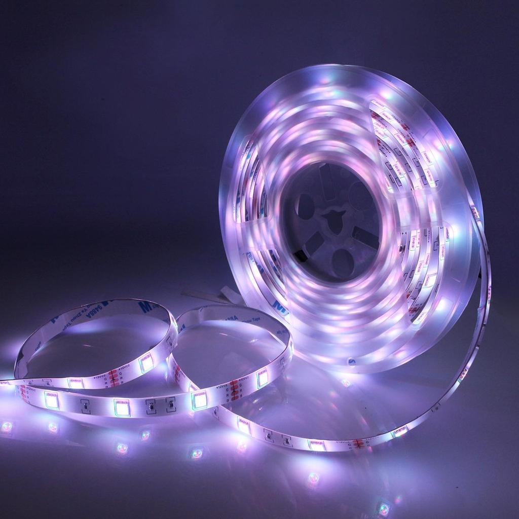 12V RGB Bluetooth 5050 LED Strip Light Set, 44-Key Remote & App Music Sync, Seven-Color Atmosphere Lighting for Bedroom