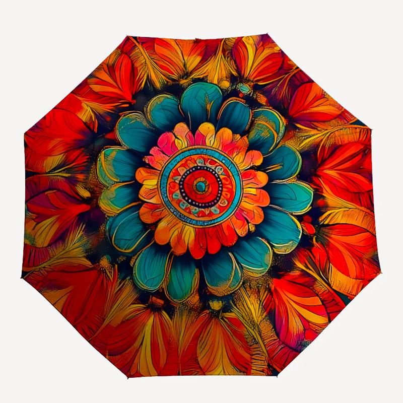 

1PC Floral Mandala Automatic Opening And Closing, Sturdy Iron Frame, Portable Folding Design, Suitable For Men And Women In All Seasons46