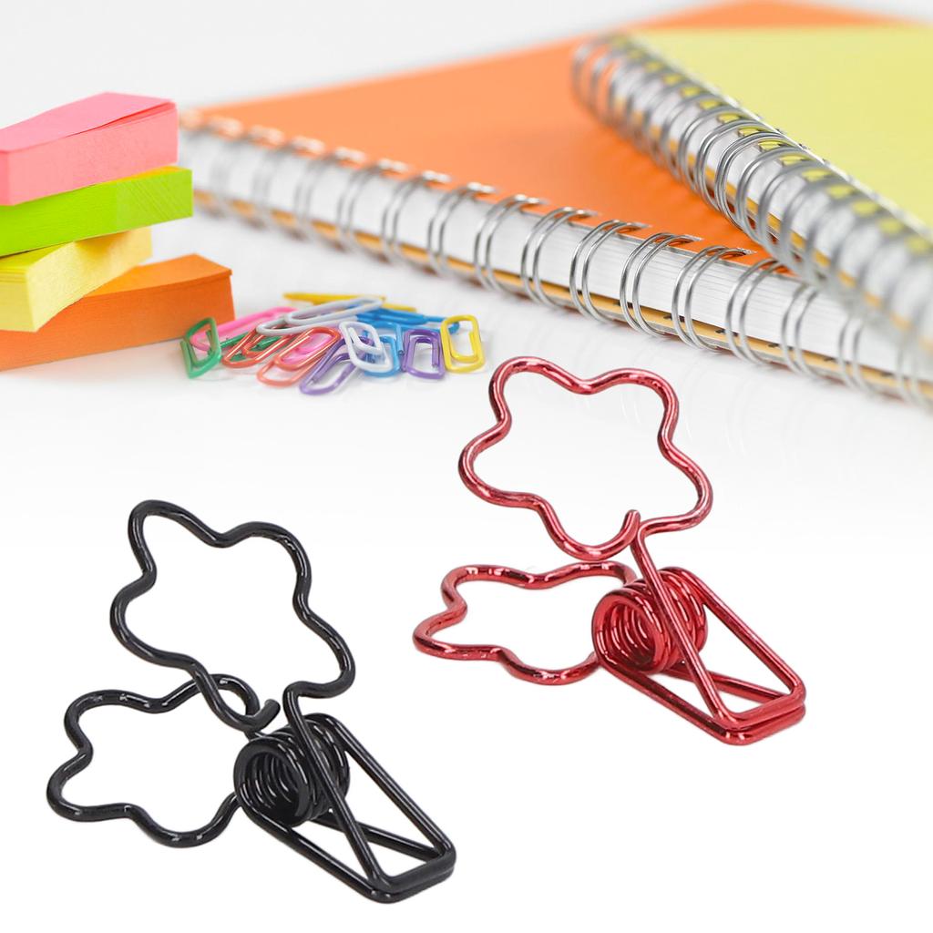 100pcs  Clips Black Red Cute Cartoon Flower Shape Metal Hollowed Long Tail Clips Office Paper