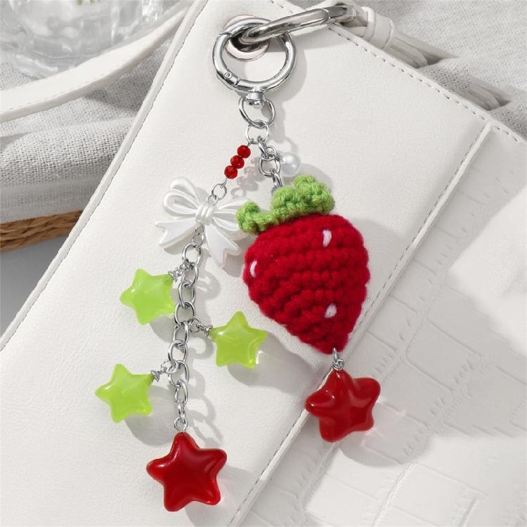 Adorable Crochet Berry Keychain With Bows Bag Accessory Bag Pendant Decors Bag Charm Fashion Keyring For Gifting