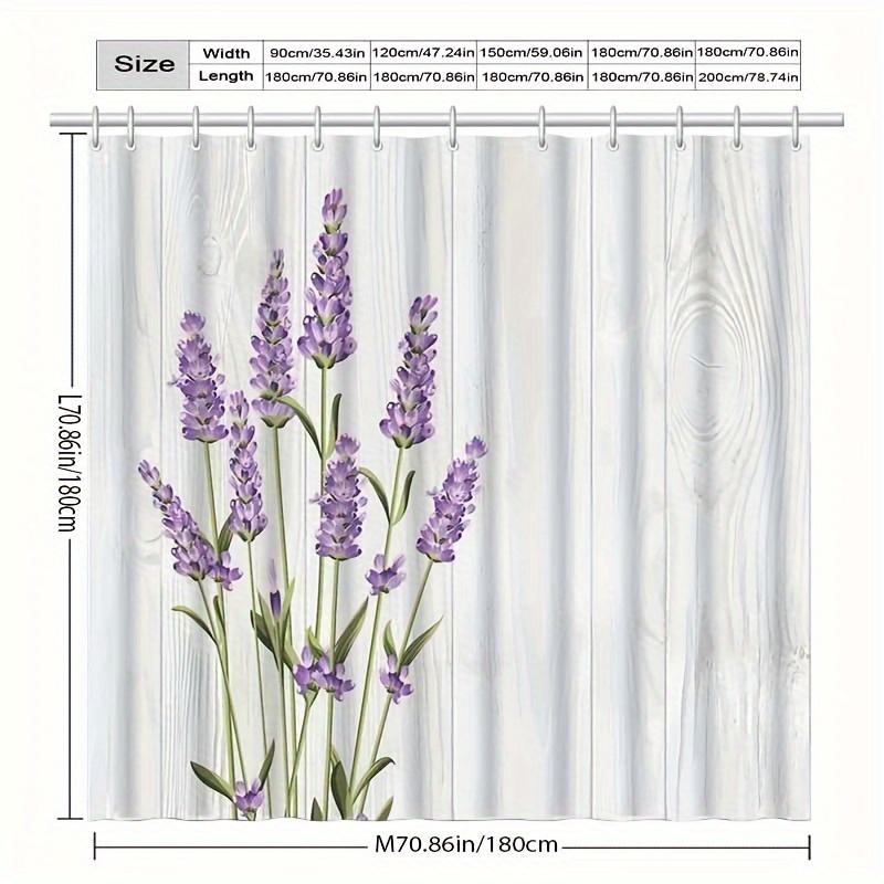 1 Elegant Lavender and Woodblock Print Shower Curtain - Purple Floral Pattern, Polyester Bathroom Decor, Machine Washable