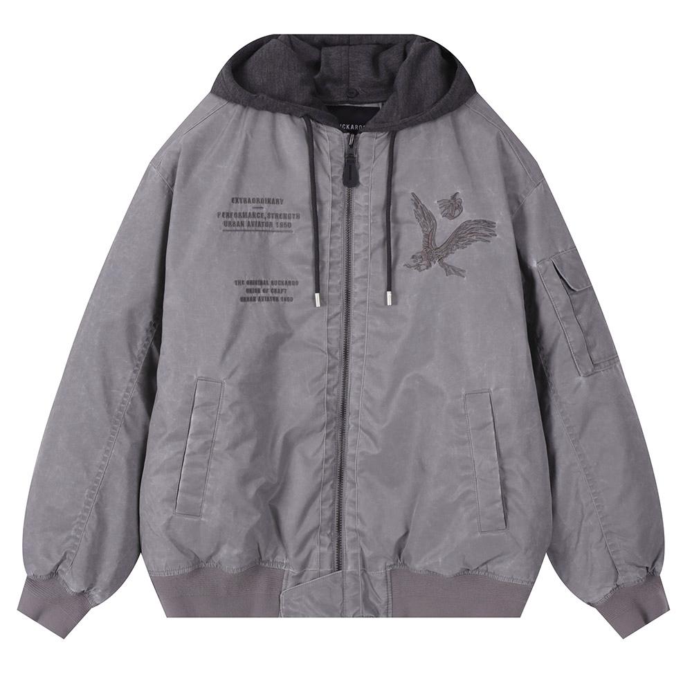Buckaroo Pigment Detachable Hooded Bomber Jumper Light Grey
