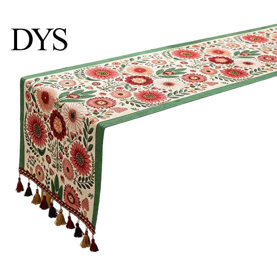 Jacquard Table Runner Geometric Runner, Colorful Triangles Vintage Floral Tassel Edge with Edges for Home Farmhouse Dining Decor Soft