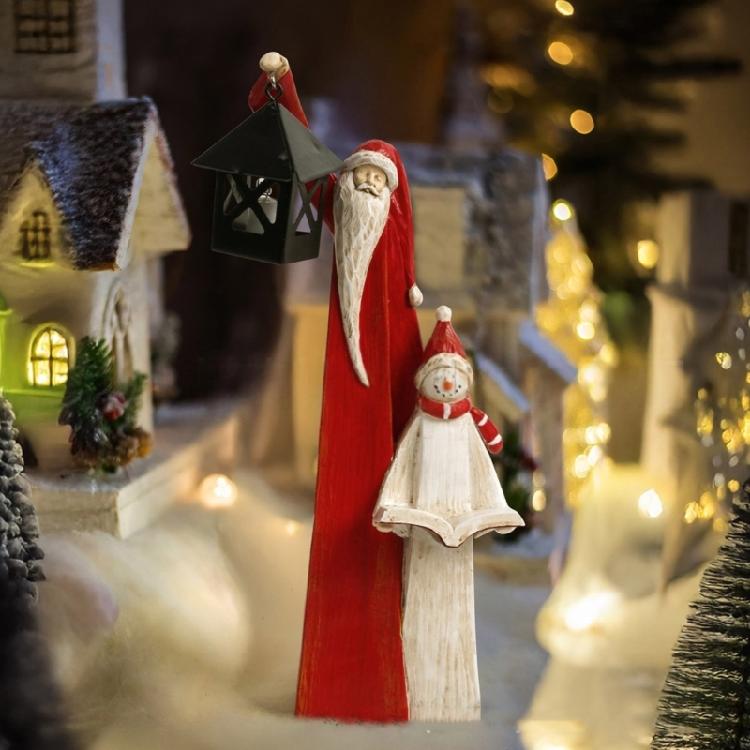 Christmas Themed Santa Snowman Figurine Set Resin Materials Perfect For Indoor Outdoor Seasonal Party Decoration