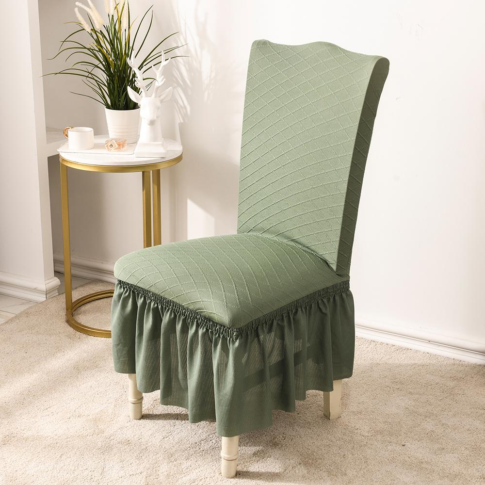 Elegant Jacquard Dining Chair Cover with Frill Skirt Super Stretch Spandex Thickened Anti-Wrinkle Stain Resistant Universal Fit