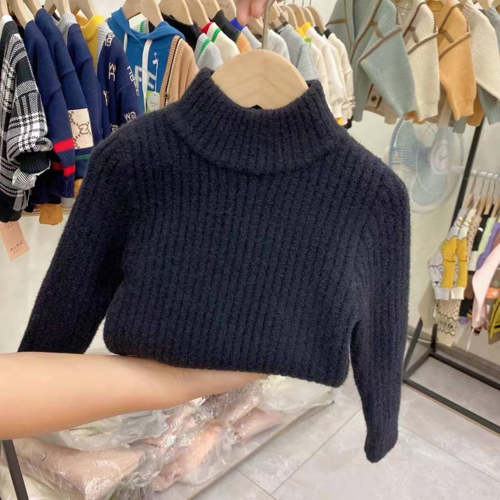 Kids Thickened Fleece Knit Sweater Unisex Solid Pullover Base Layer Top For Autumn Winter
