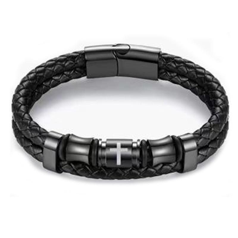 Leather rope bracelet cowhide men's double-layer stainless steel leather woven bracelet handmade multi-layer bracelet