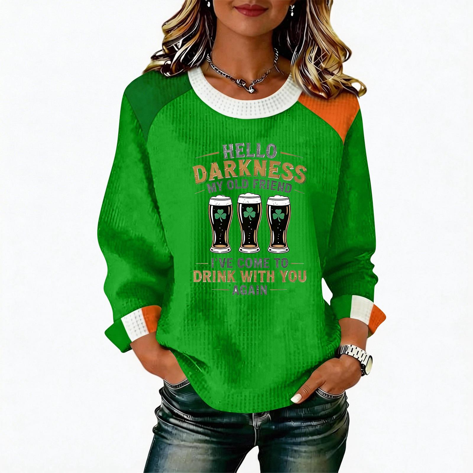 

Женская повседневная модная блузка с длинным рукавом и круглым вырезом, пуловер с принтом L зелёный