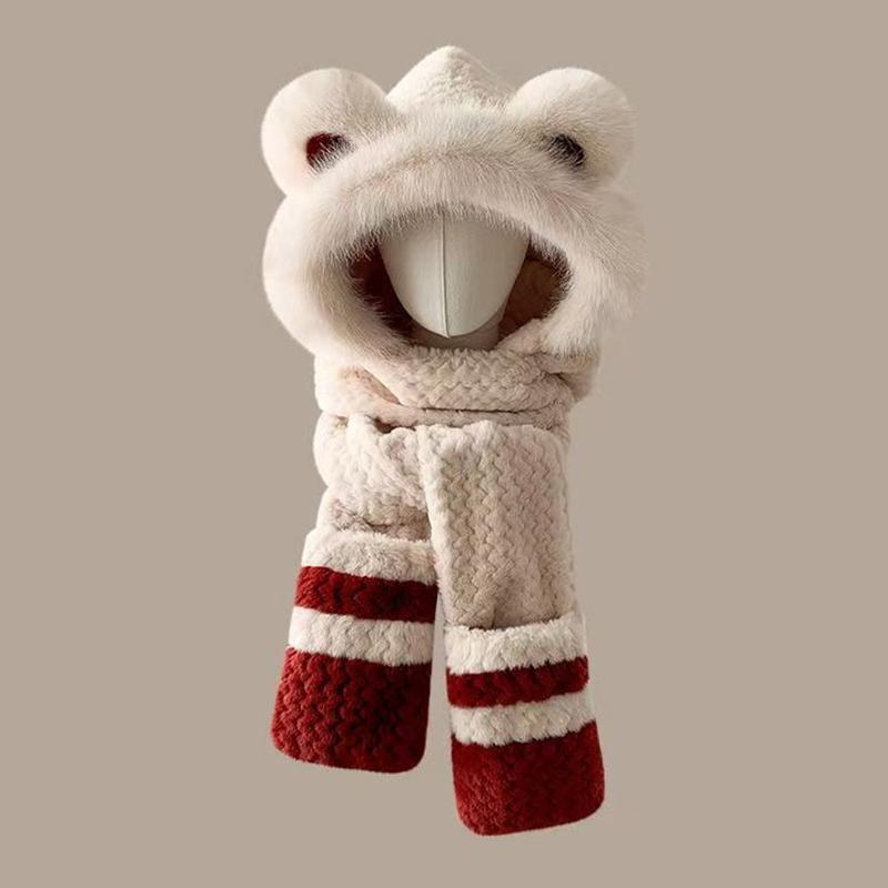 Cold-Proof Warm Able Plush Hat, Hat, Scarf, Gloves And Earmuffs Four-In-One, Winter Thickened Ear Protection Cycling