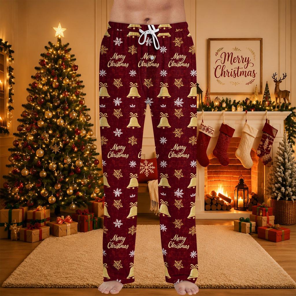 Men's Christmas Print Cozy Pajama Pants Holiday Sleepwear Bottoms for Winter