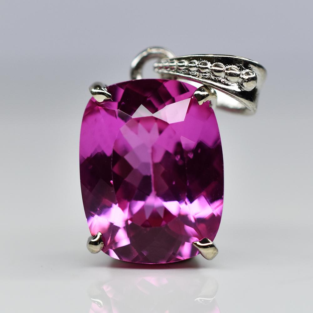 21 Ct Pink Ruby Natural Cushion Gemstone Pendant 925 Sterling Silver