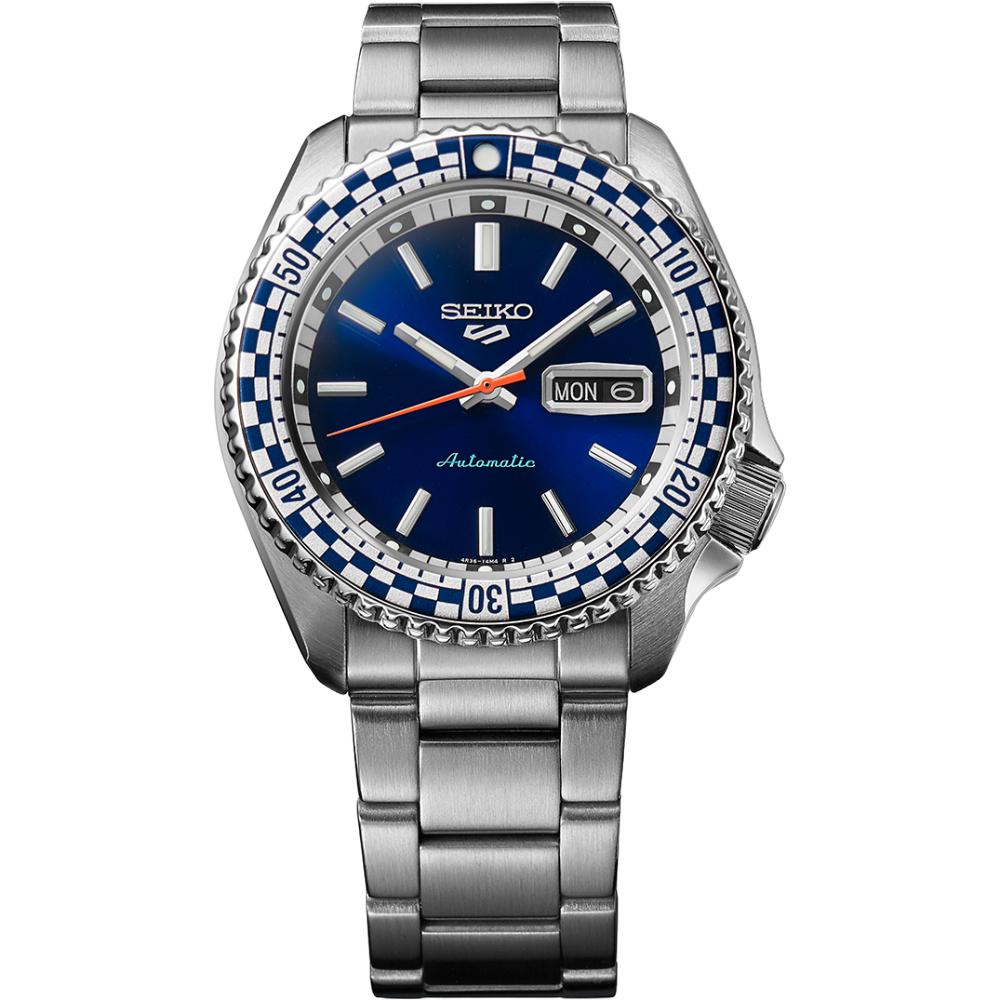 Seiko 5 Sports SRPK65K1 Herren-Automatikuhr mit blauer Checker-Flagge