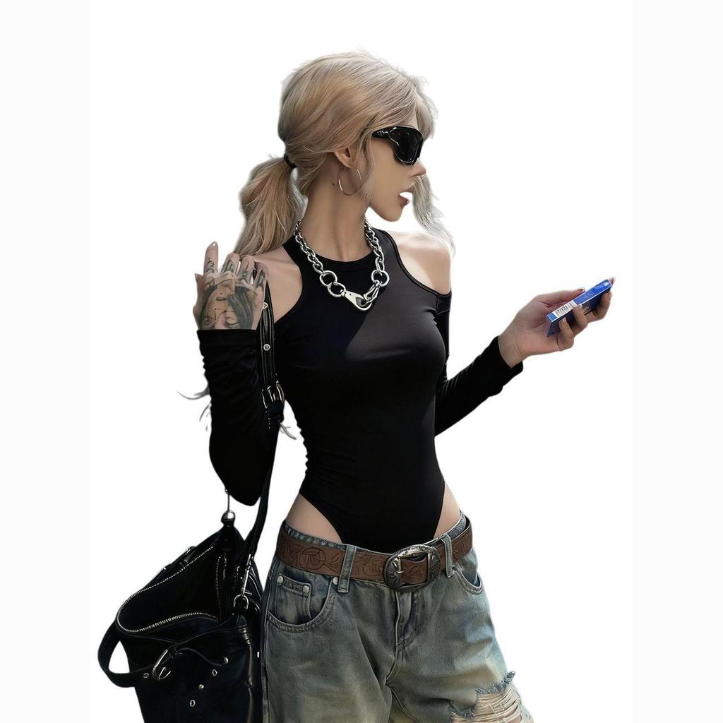 Spicy Off-Shoulder Halter Bodysuit Top - Women's 2025 Autumn Style Slim Fit