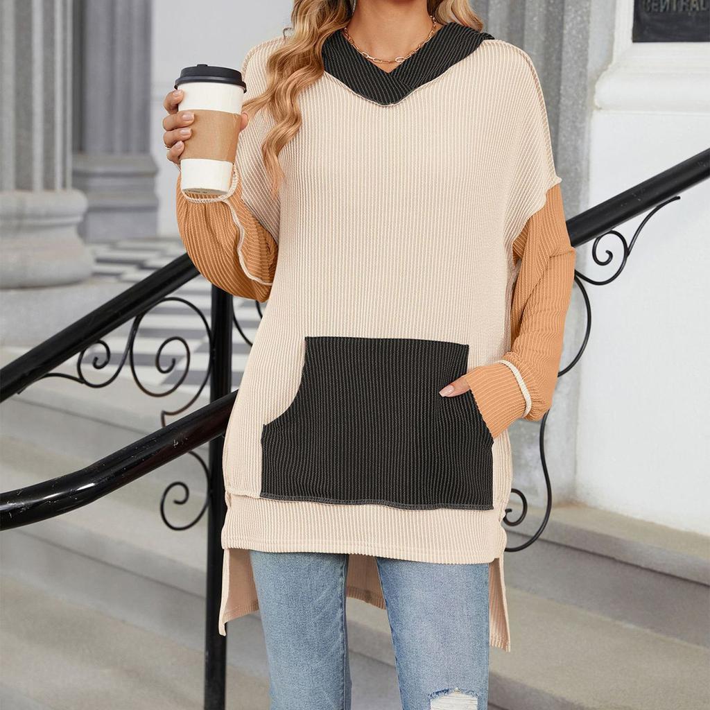 Women's Fashion Autumn And Winter Colorblock Pullover Long Sleeve Hoodie Top