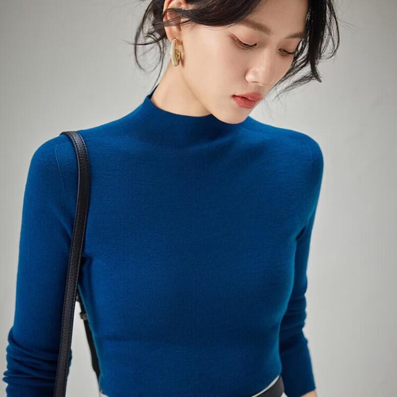 Women's Slim-Fit Mock Neck Pure Merino Wool Knit Base Layer