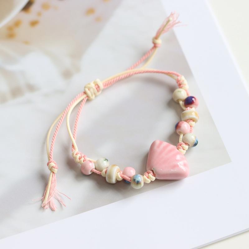 Ethnic Style Artistic Woven Jingdezhen Ceramic Hand Rope Student Children's Bracelet